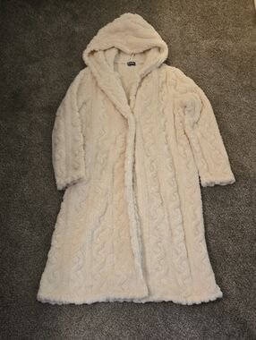 ME Makeover Essentials Cream Hooded Faux-Sherpa Long Teddy Coat
